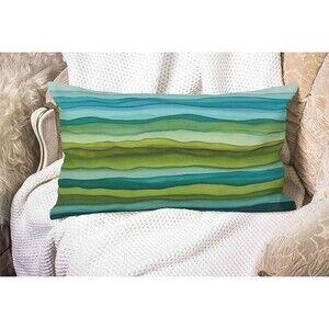 20 x 12 throw pillowcase cover, blues greens waves print, washable, zipper